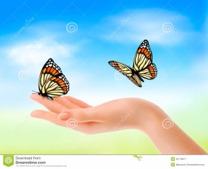 hand-holding-butterflies-against-blue-sky-vector-illustration-32779617